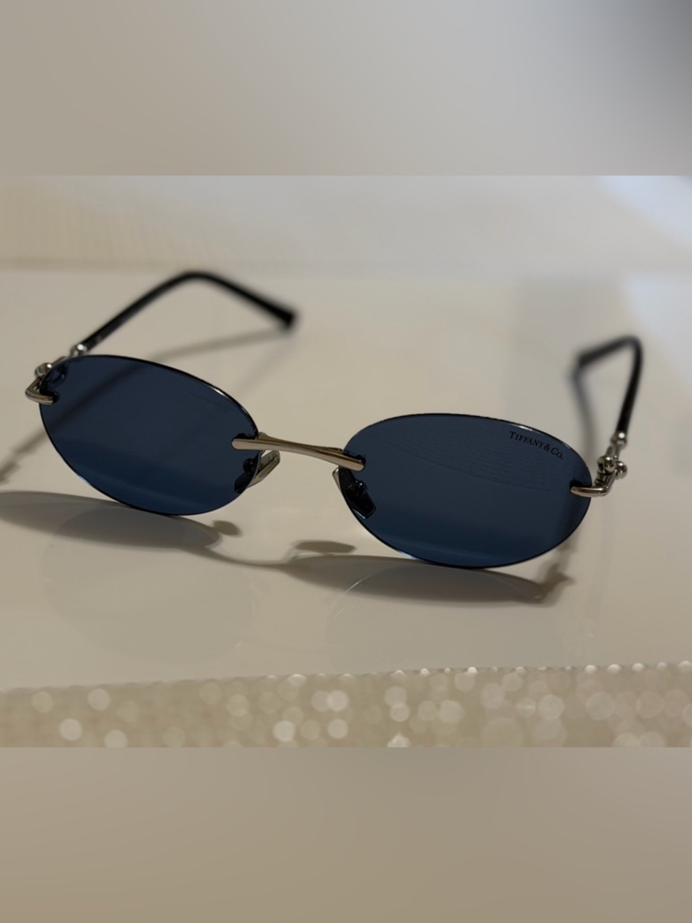 Tiffany & Co. Rimless Oval Sunglasses - Navy Lenses with Silver Bridge